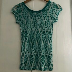 Teal Patterned Short Sleeve Top